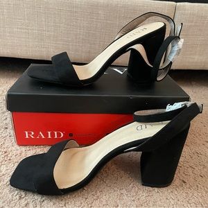 RAID black suede square toe blocked heel sandals- NEW. Size 7